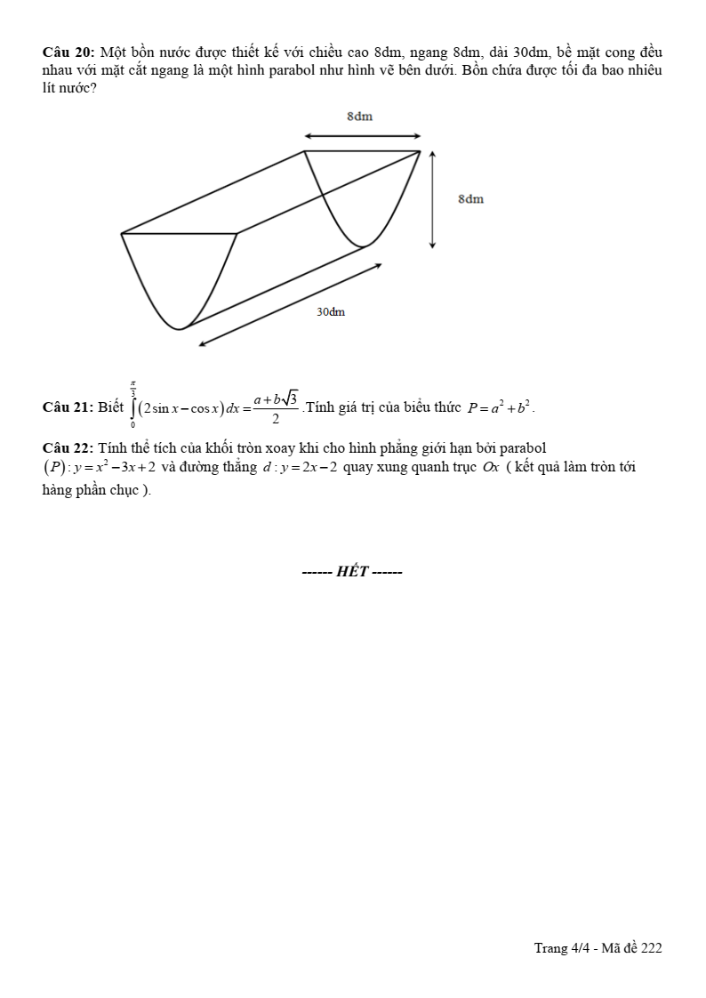 Đề thi Giữa kì 2 Toán 12 trường THPT Vĩnh Linh (Quảng Trị) năm 2025-2026