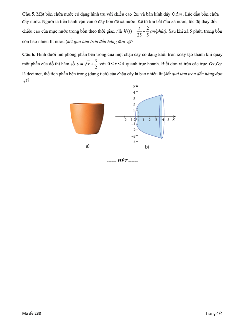 Đề thi Giữa kì 2 Toán 12 trường THPT Việt Nam - Ba Lan (Hà Nội) năm 2024-2025