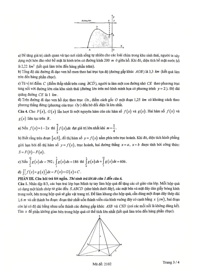 Đề thi Giữa kì 2 Toán 12 trường THPT Yên Hòa (Hà Nội) năm 2025-2026