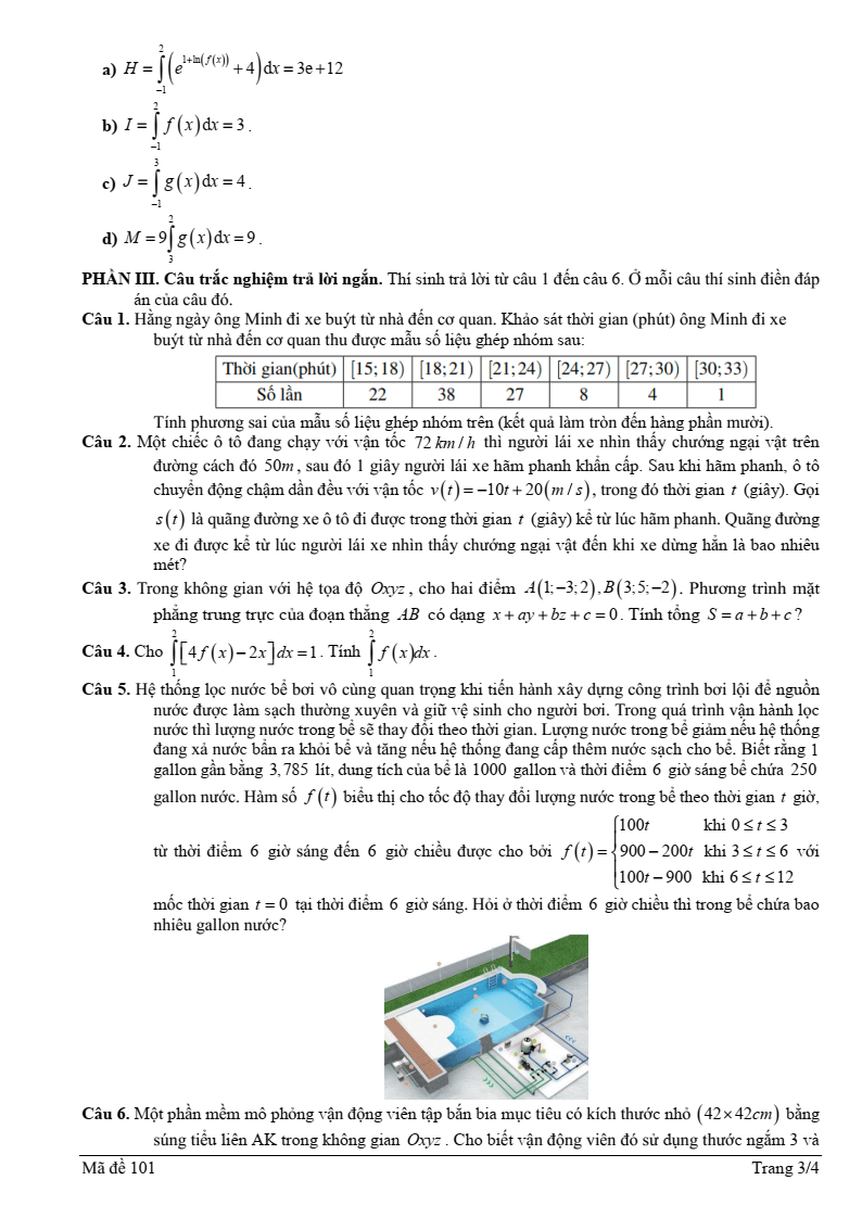 Đề thi Giữa kì 2 Toán 12 trường THPT Yên Mô A (Ninh Bình) năm 2024-2025