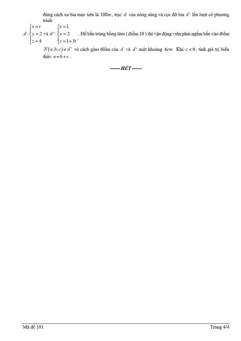 Đề thi Giữa kì 2 Toán 12 trường THPT Yên Mô A (Ninh Bình) năm 2024-2025