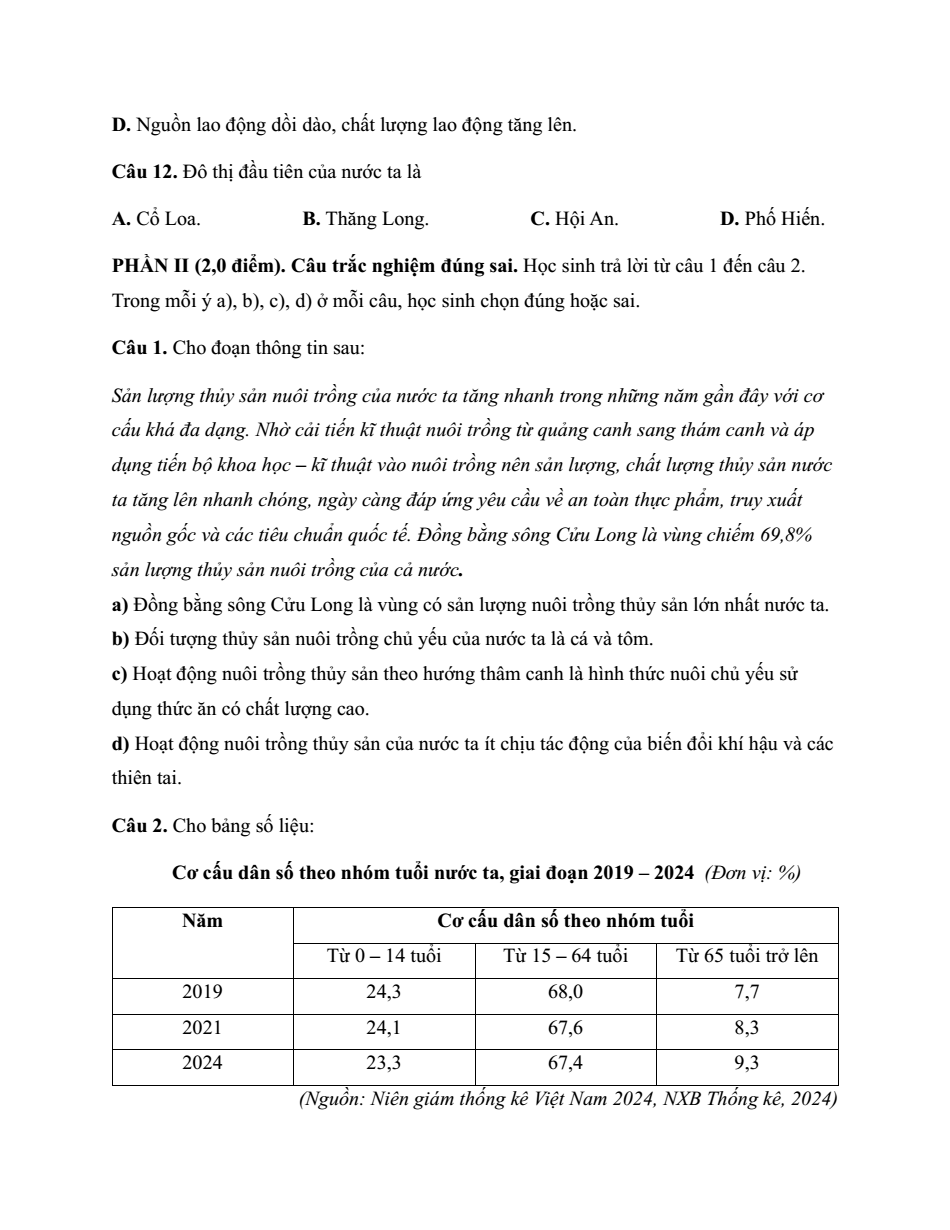 Đề thi Học kì 1 Địa Lí 12 năm 2025-2026 Sở Đồng Tháp