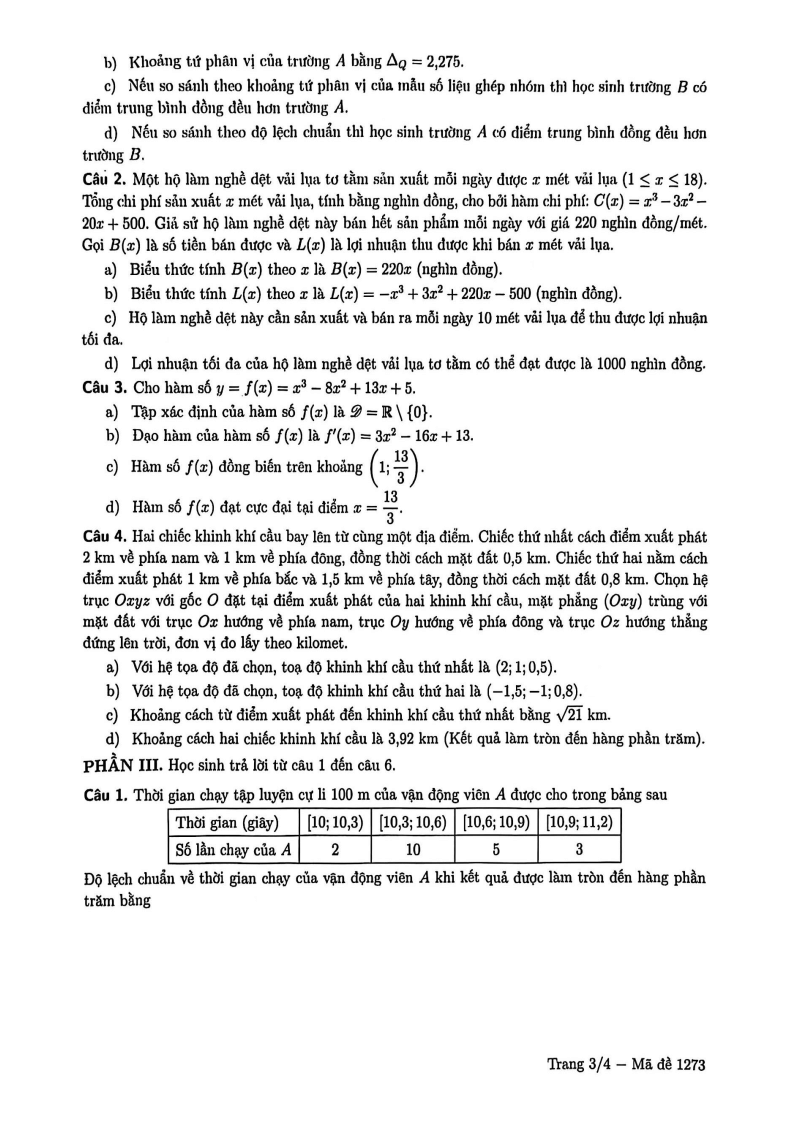 Đề thi Học kì 1 Toán 12 trường chuyên Lê Hồng Phong (Tp.HCM) năm 2025-2026