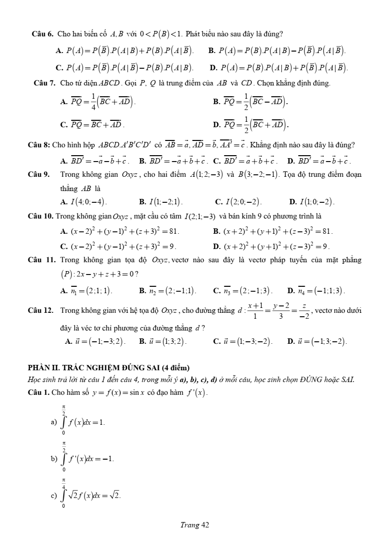 Đề thi Học kì 1 Toán 12 trường chuyên Lương Văn Chánh (ĐắK LắK) năm 2025-2026