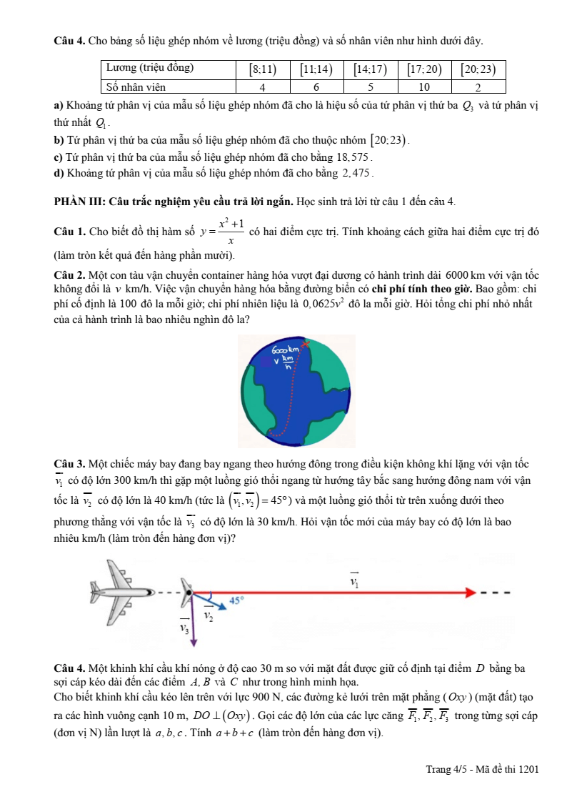 Đề thi Học kì 1 Toán 12 trường chuyên Nguyễn Tất Thành (Quảng Ngãi) năm 2025-2026