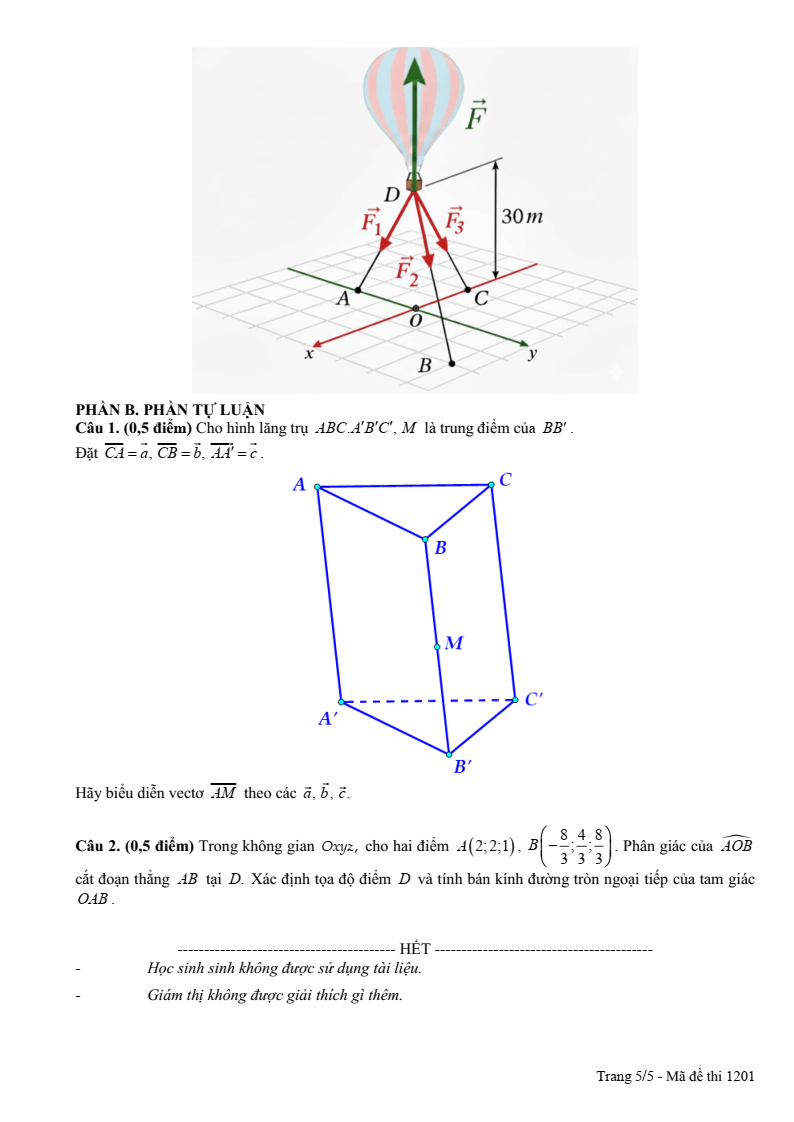 Đề thi Học kì 1 Toán 12 trường chuyên Nguyễn Tất Thành (Quảng Ngãi) năm 2025-2026