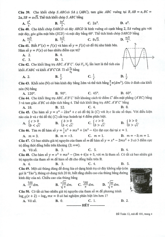 Đề thi Học kì 1 Toán 12 năm 2023-2024 sở GD&ĐT An Giang