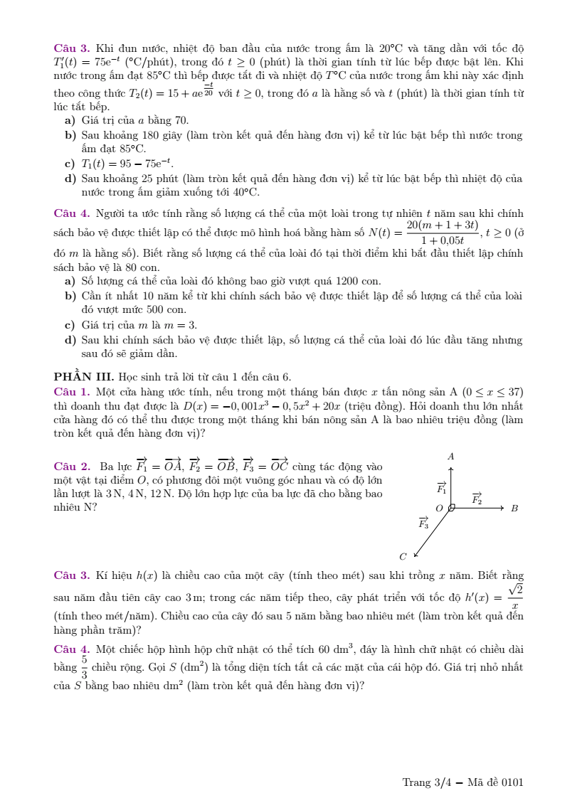 Đề thi Học kì 1 Toán 12 sở GD&ĐT Bắc Ninh năm 2025-2026
