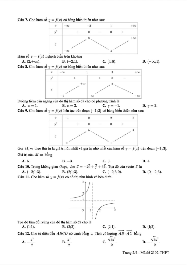 Đề thi Học kì 1 Toán 12 sở GD&ĐT Cần Thơ (tentinh) năm 2025-2026