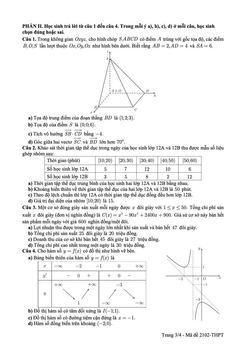 Đề thi Học kì 1 Toán 12 sở GD&ĐT Cần Thơ (tentinh) năm 2025-2026