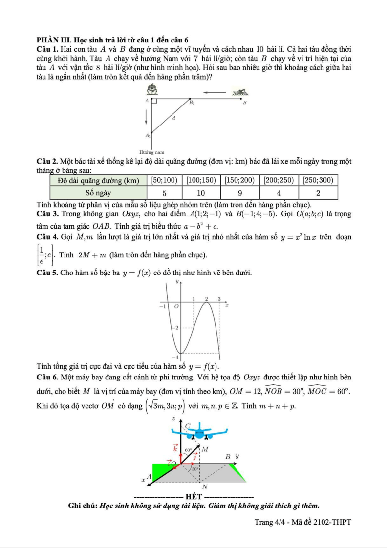 Đề thi Học kì 1 Toán 12 sở GD&ĐT Cần Thơ (tentinh) năm 2025-2026
