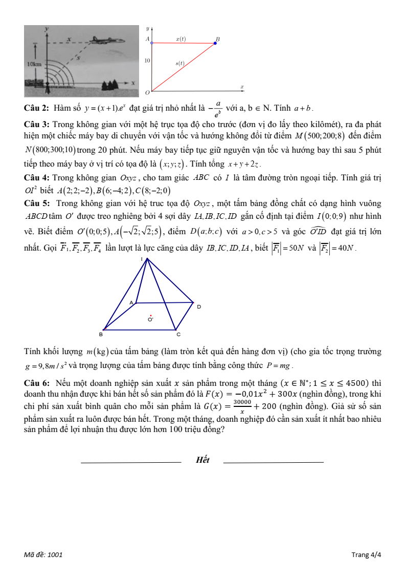Đề thi Học kì 1 Toán 12 trường THPT B Trần Hưng Đạo (Ninh Bình) năm 2025-2026
