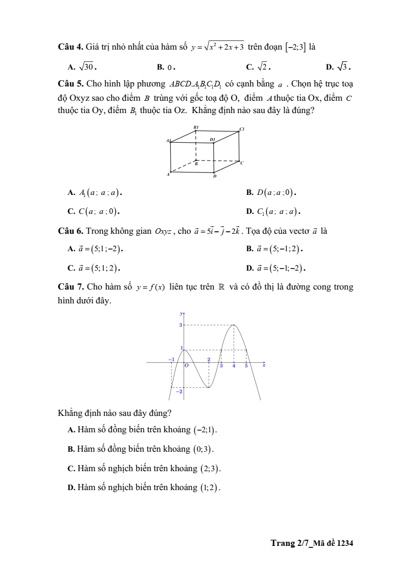 Đề thi Học kì 1 Toán 12 trường THPT Cao Lãnh (Đồng Tháp) năm 2025-2026