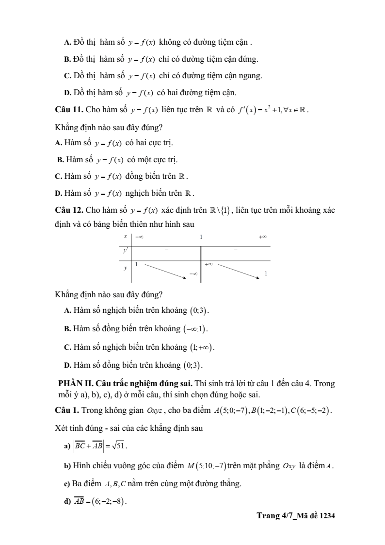 Đề thi Học kì 1 Toán 12 trường THPT Cao Lãnh (Đồng Tháp) năm 2025-2026