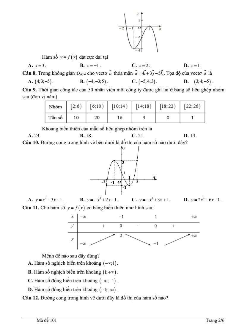 Đề thi Học kì 1 Toán 12 trường chuyên Lê Khiết (Quảng Ngãi) năm 2025-2026