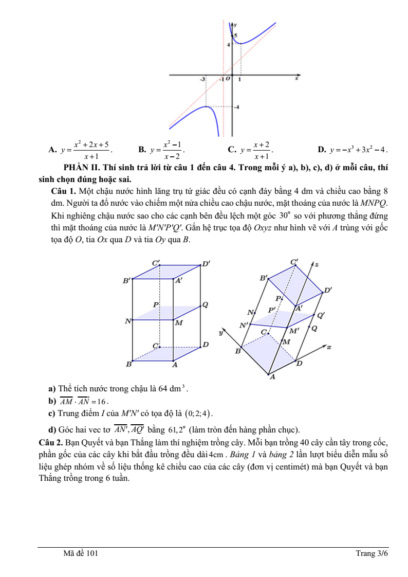 Đề thi Học kì 1 Toán 12 trường chuyên Lê Khiết (Quảng Ngãi) năm 2025-2026