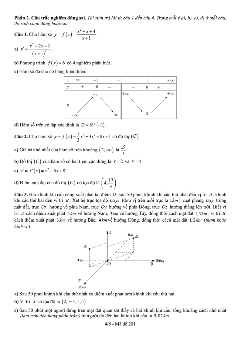 Đề thi Học kì 1 Toán 12 trường THPT Lê Hồng Phong (Cà Mau) năm 2025-2026