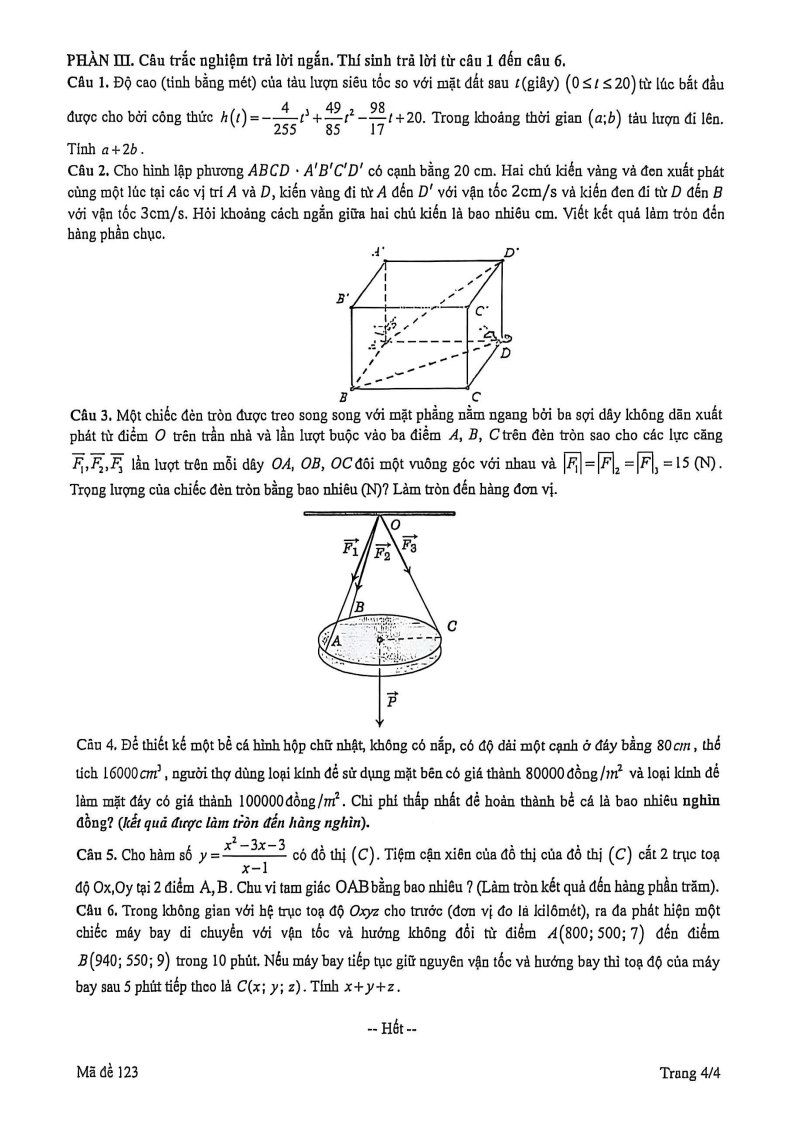 Đề thi Học kì 1 Toán 12 trường THPT Nguyễn Chí Thanh (Tp.HCM) năm 2025-2026