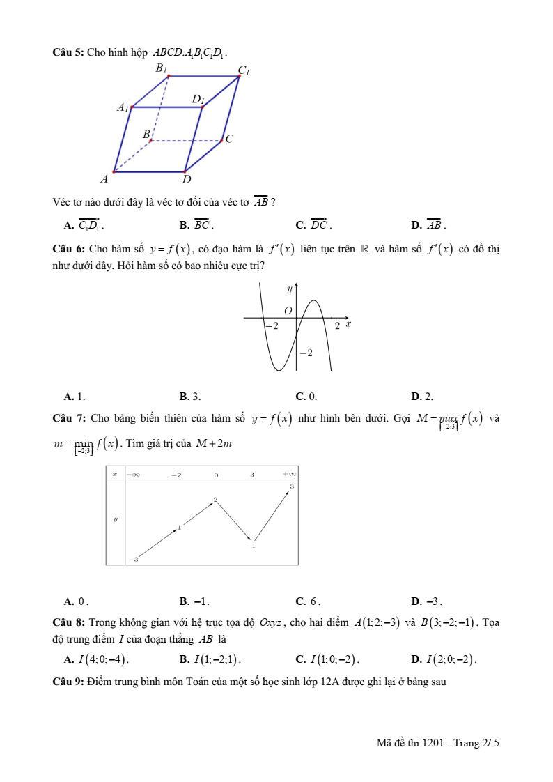 Đề thi Học kì 1 Toán 12 trường THPT Nguyễn Công Trứ (Tp.HCM) năm 2025-2026