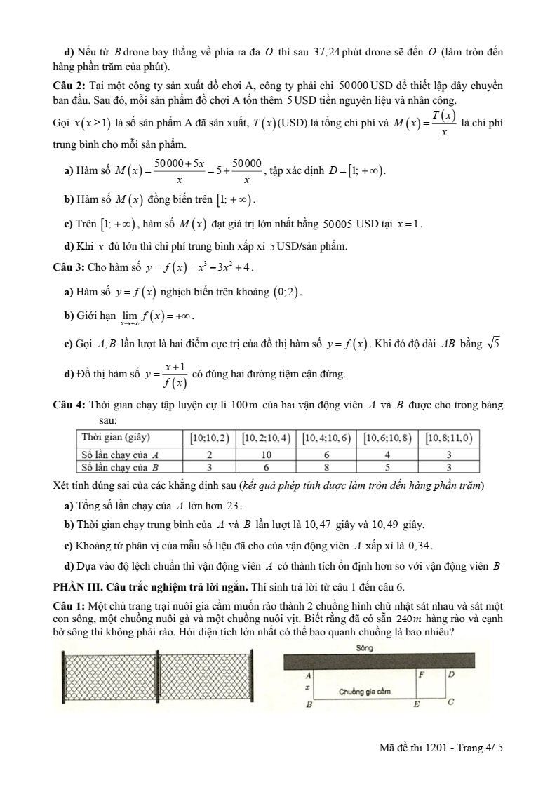 Đề thi Học kì 1 Toán 12 trường THPT Nguyễn Công Trứ (Tp.HCM) năm 2025-2026