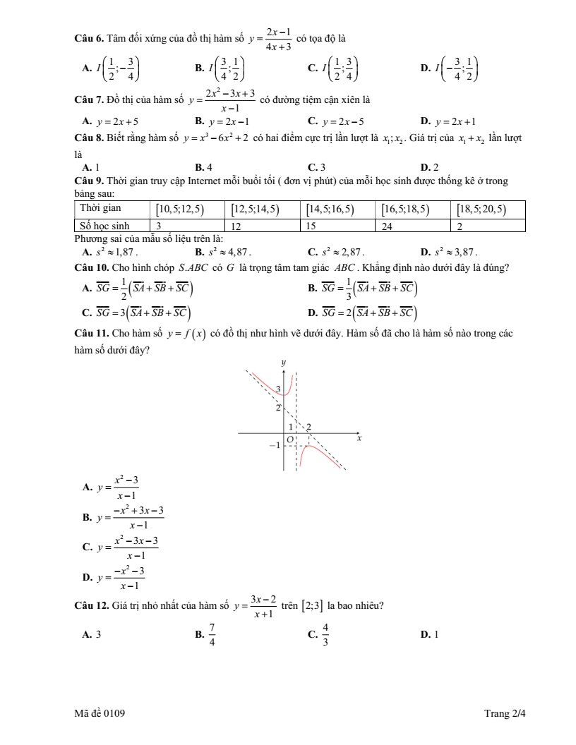 Đề thi Học kì 1 Toán 12 trường THPT Nguyễn Thượng Hiền (Tp.HCM) năm 2025-2026