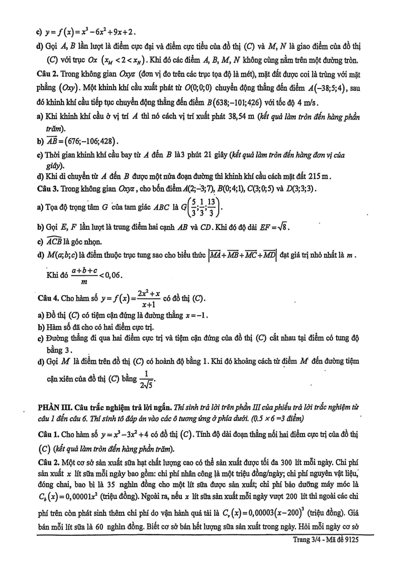 Đề thi Học kì 1 Toán 12 trường THPT Nguyễn Thị Minh Khai (Tp.HCM) năm 2025-2026
