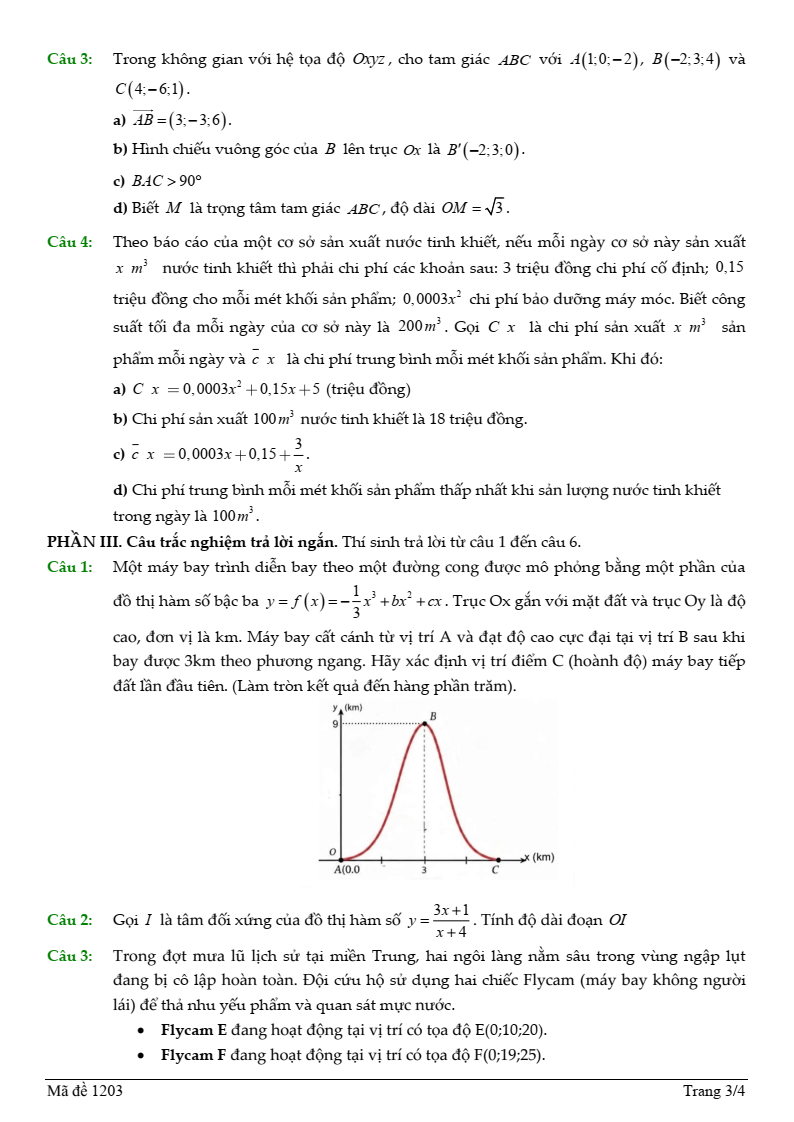 Đề thi Học kì 1 Toán 12 trường THPT Thủ Đức (Tp.HCM) năm 2025-2026