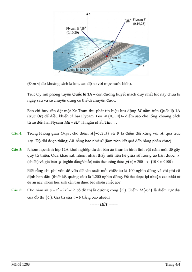 Đề thi Học kì 1 Toán 12 trường THPT Thủ Đức (Tp.HCM) năm 2025-2026