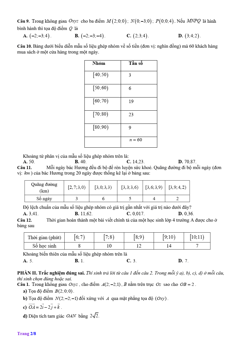 Đề thi Học kì 1 Toán 12 trường THPT Vạn Xuân (Hà Nội) năm 2025-2026