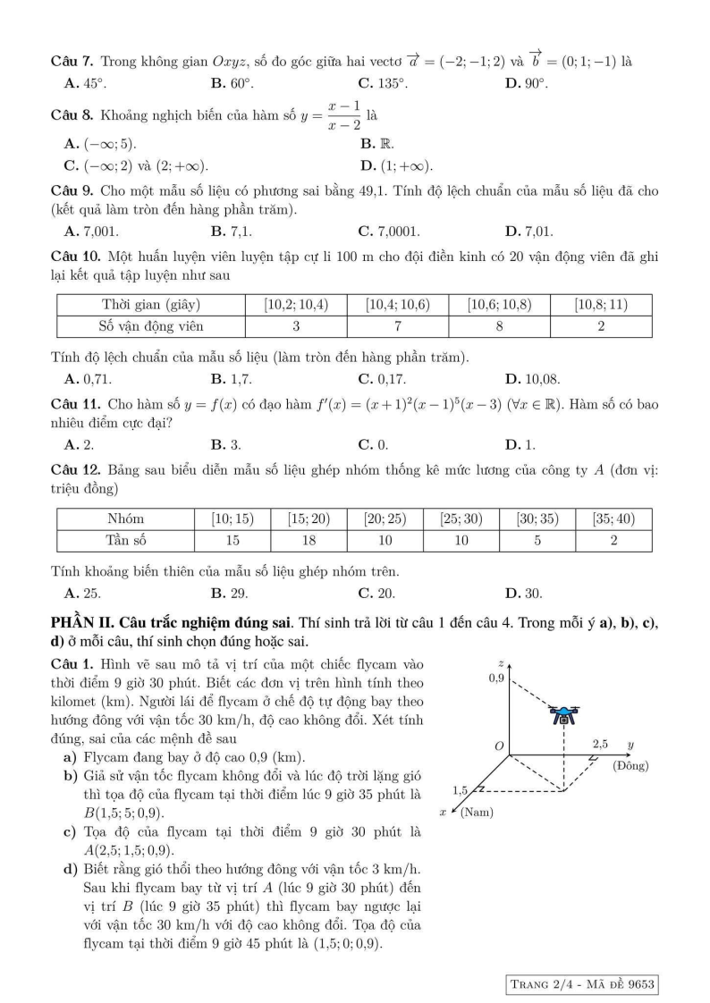 Đề thi Học kì 1 Toán 12 trường THPT Việt Đức (Hà Nội) năm 2025-2026