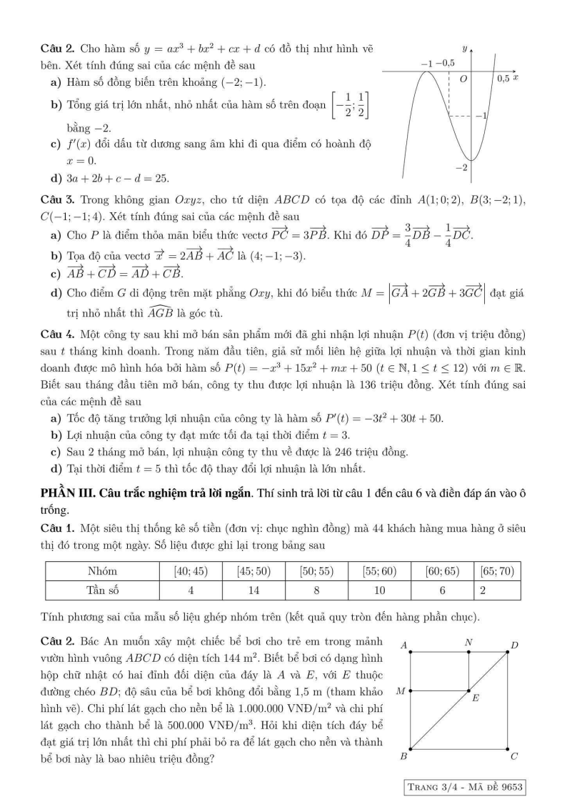 Đề thi Học kì 1 Toán 12 trường THPT Việt Đức (Hà Nội) năm 2025-2026