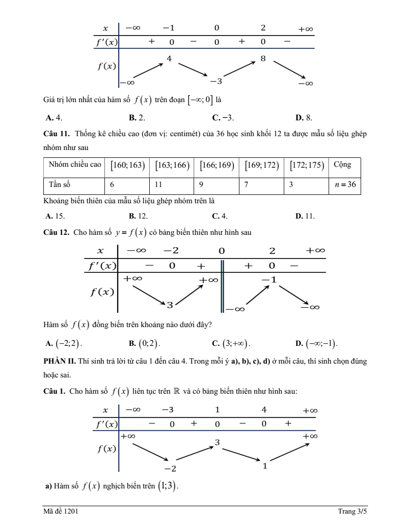 Đề thi Học kì 1 Toán 12 trung tâm GDTX Châu Đức (Tp.HCM) năm 2025-2026
