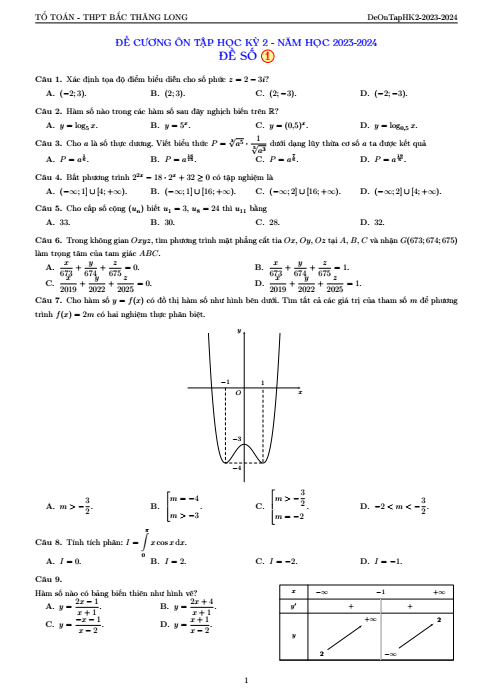 Đề thi Học kì 2 Toán 12 năm 2023-2024 trường THPT Bắc Thăng Long(Hà Nội)