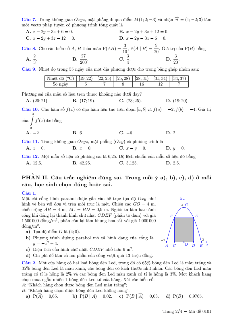 Đề thi Học kì 2 Toán 12 Sở GD&ĐT Bắc Ninh năm 2025-2026