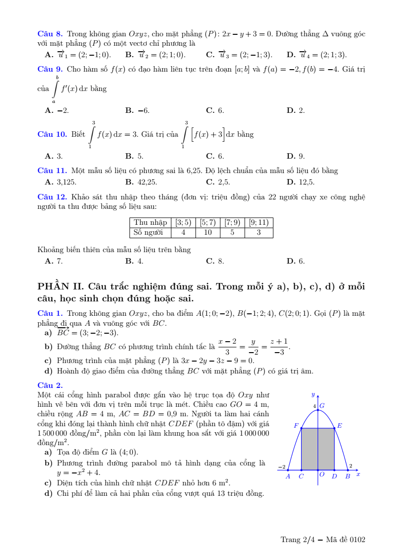 Đề thi Học kì 2 Toán 12 Sở GD&ĐT Bắc Ninh năm 2025-2026