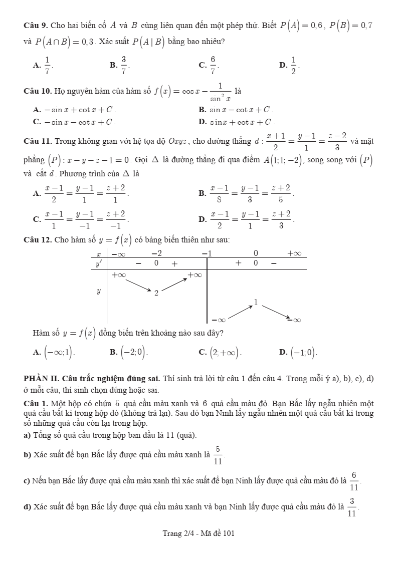Đề thi Học kì 2 Toán 12 sở GD&ĐT Bắc Ninh năm 2024-2025