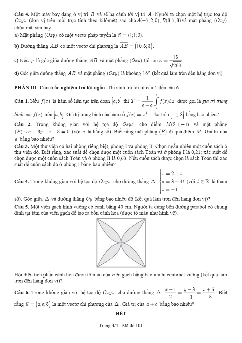 Đề thi Học kì 2 Toán 12 sở GD&ĐT Bắc Ninh năm 2024-2025