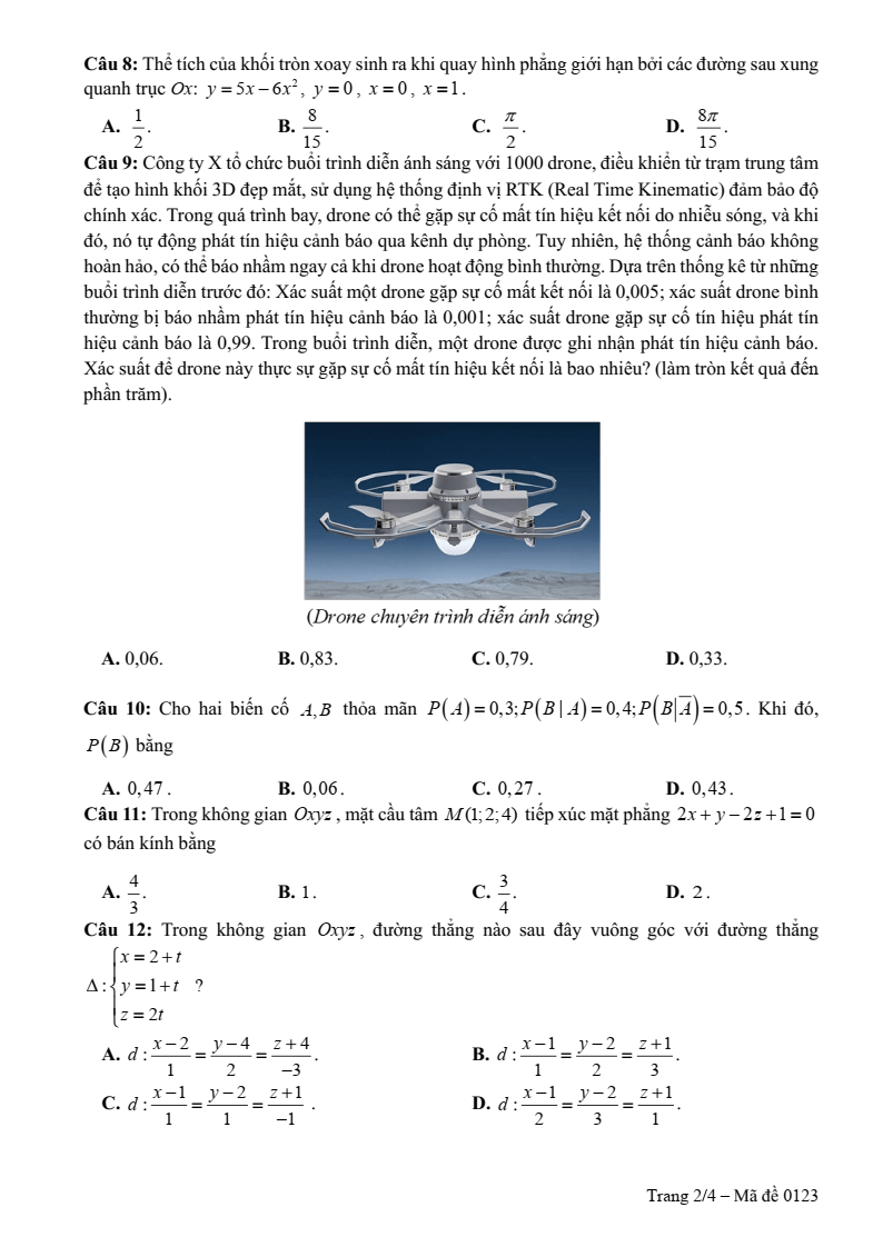Đề thi Học kì 2 Toán 12 sở GD&ĐT Kiên Giang năm 2024-2025