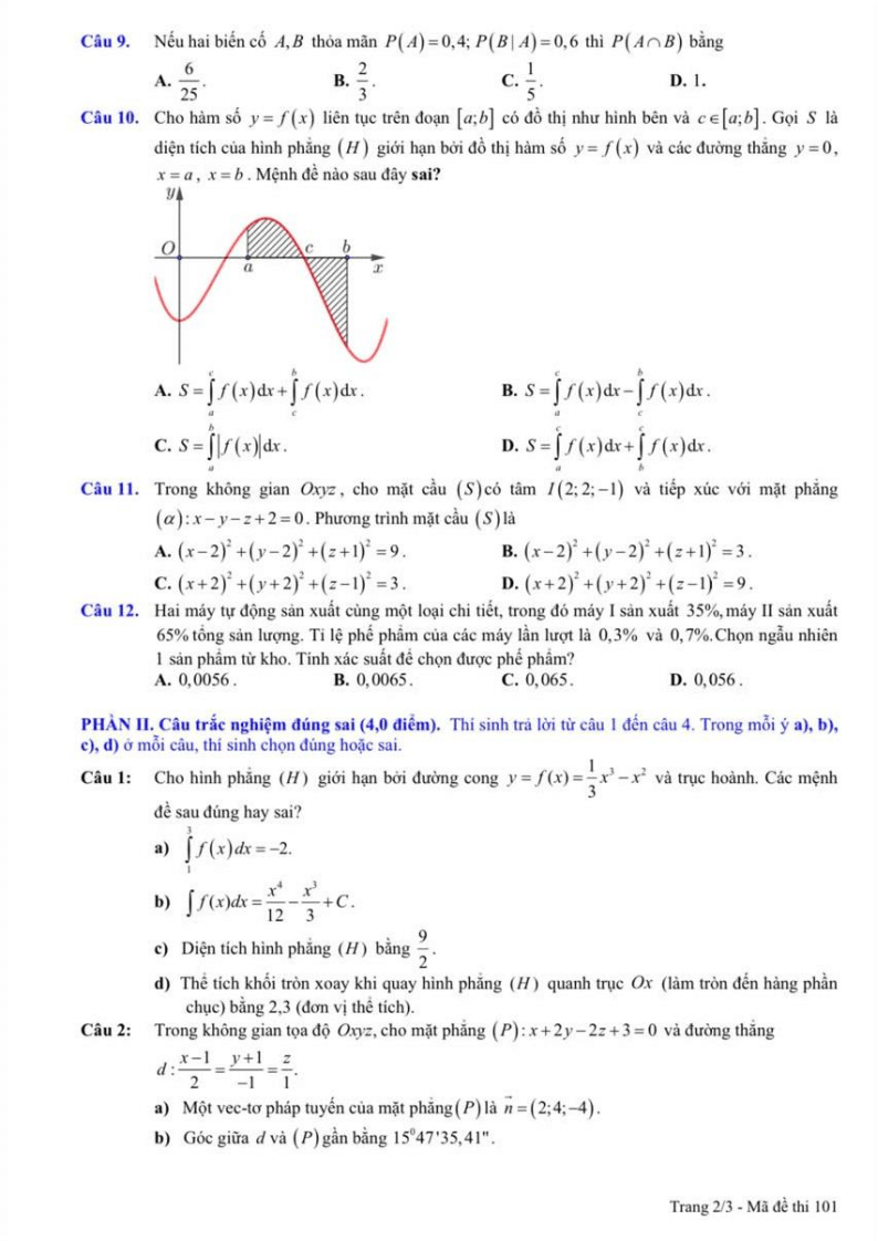 Đề thi Học kì 2 Toán 12 trường THCS&THPT Trí Đức (Tp.HCM) năm 2024-2025