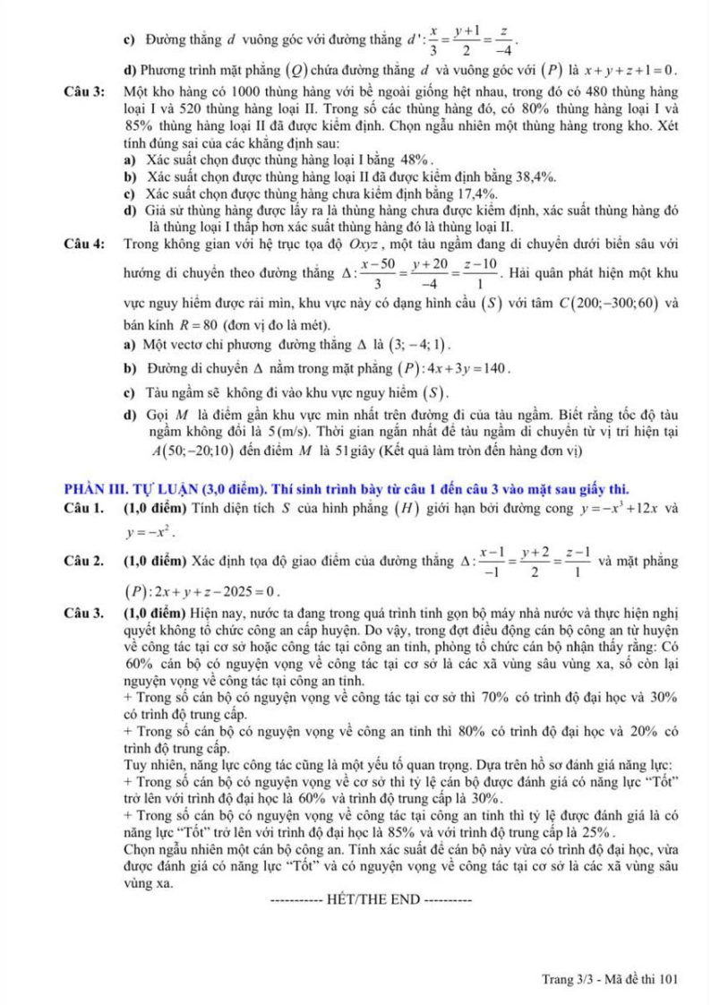Đề thi Học kì 2 Toán 12 trường THCS&THPT Trí Đức (Tp.HCM) năm 2024-2025