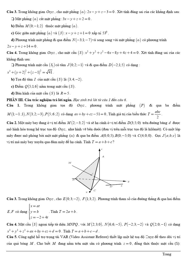 Đề thi Học kì 2 Toán 12 trường THPT Bình Chiểu (Tp.HCM) năm 2024-2025