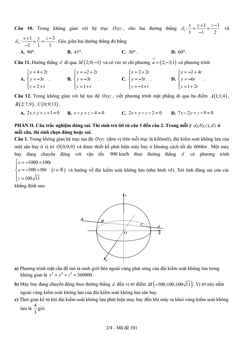 Đề thi Học kì 2 Toán 12 trường THPT Hồ Nghinh (Quảng Nam) năm 2024-2025