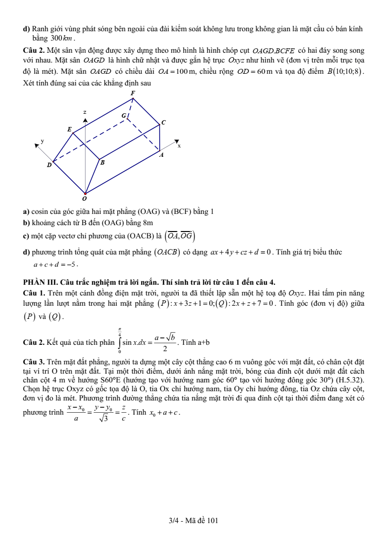 Đề thi Học kì 2 Toán 12 trường THPT Hồ Nghinh (Quảng Nam) năm 2024-2025