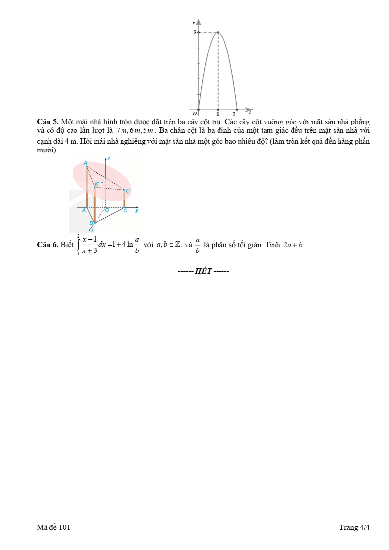 Đề thi Học kì 2 Toán 12 trường THPT Hoàng Quốc Việt (Quảng Ninh) năm 2024-2025