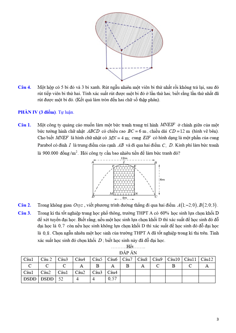 Đề thi Học kì 2 Toán 12 trường THPT Hùng Vương (Bình Phước) năm 2024-2025