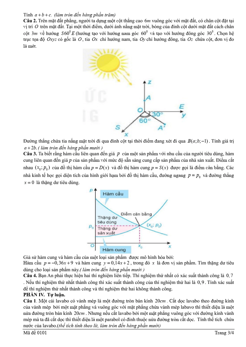Đề thi Học kì 2 Toán 12 trường THPT Lương Ngọc Quyến (Thái Nguyên) năm 2024-2025