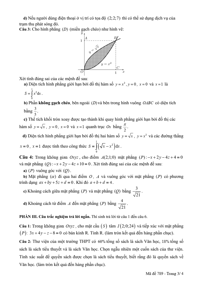Đề thi Học kì 2 Toán 12 trường THPT Phạm Thành Trung (Tiền Giang) năm 2024-2025