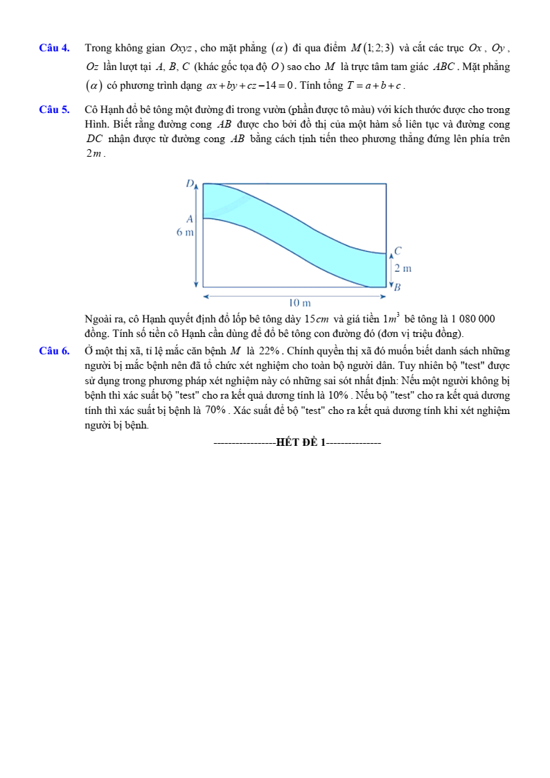 Đề thi Học kì 2 Toán 12 trường THPT Việt Đức (Hà Nội) năm 2024-2025