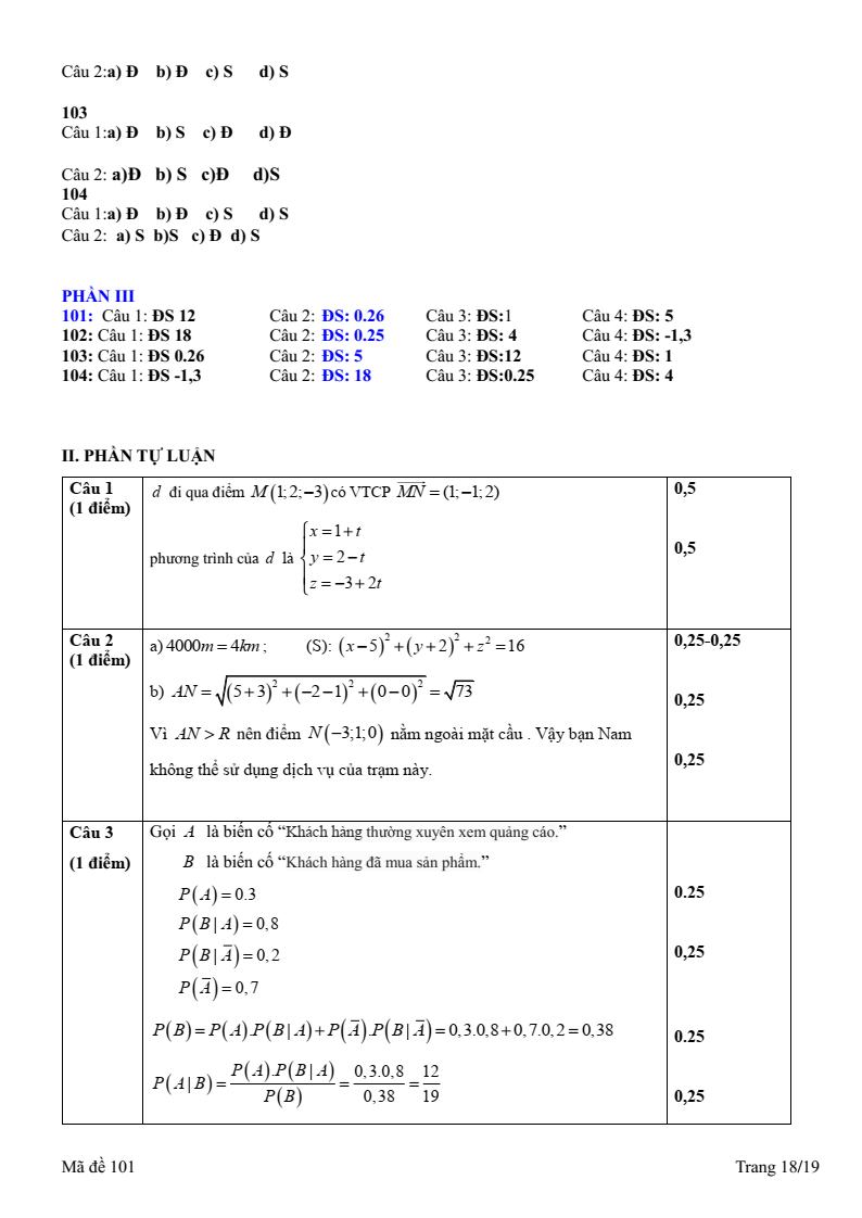 Đề thi Học kì 2 Toán 12 trường THPT Xuyên Mộc (Bà Rịa - Vũng Tàu) năm 2024-2025