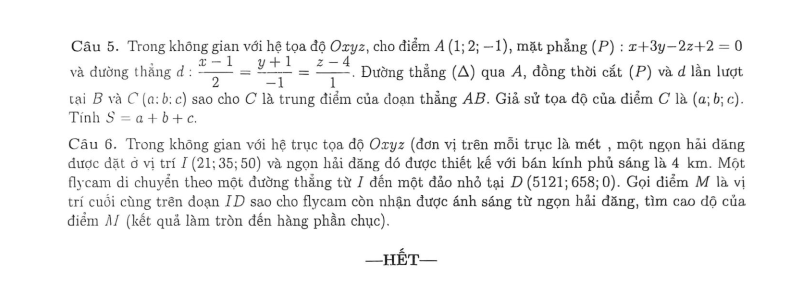Đề thi Học kì 2 Toán 12 trường Trung học Thực hành (Đại học Sư phạm TP. HCM) năm 2025-2026